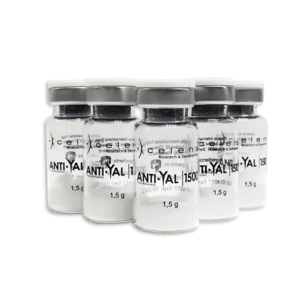 Alternative view of Anti Yal Xcelens – Ialuronidasi – 1500 U.I. polvere 1,5 g + solvente 10 ml (5 fiale)